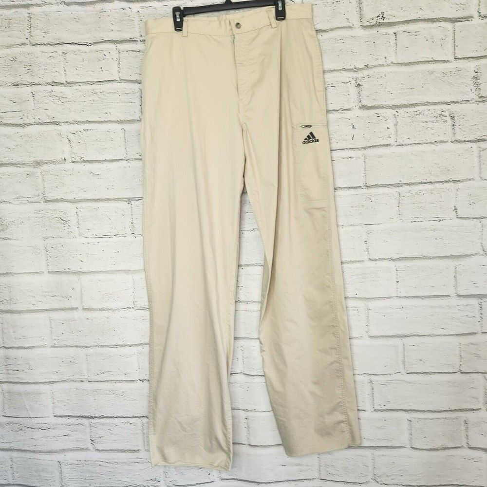 Adidas Mens Tan Weekender Pants Flat Front Size  34'' Golf Pants Unhemmed